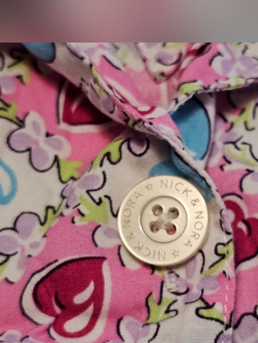 Nick & Nora Pajama Set Womens Size XXL 100% Cotton Hearts Multicolor Retro - Picture 6 of 12